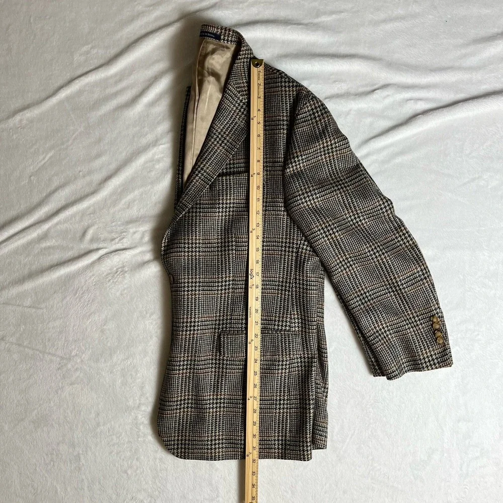 Lands End Mens Lambswool Plaid Blazer Jacket XL 46R Dark Academia Heritage